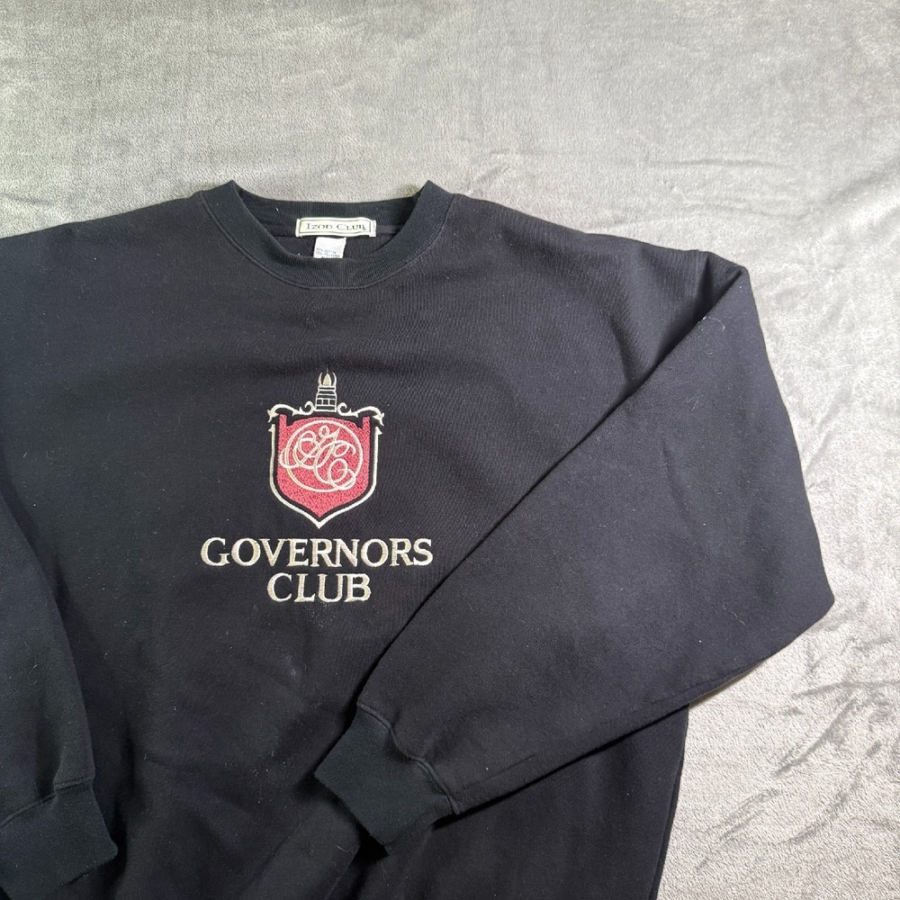 Izod Club Governors Club Sweatshirt Embroidered Logo Pullover Black Mens M